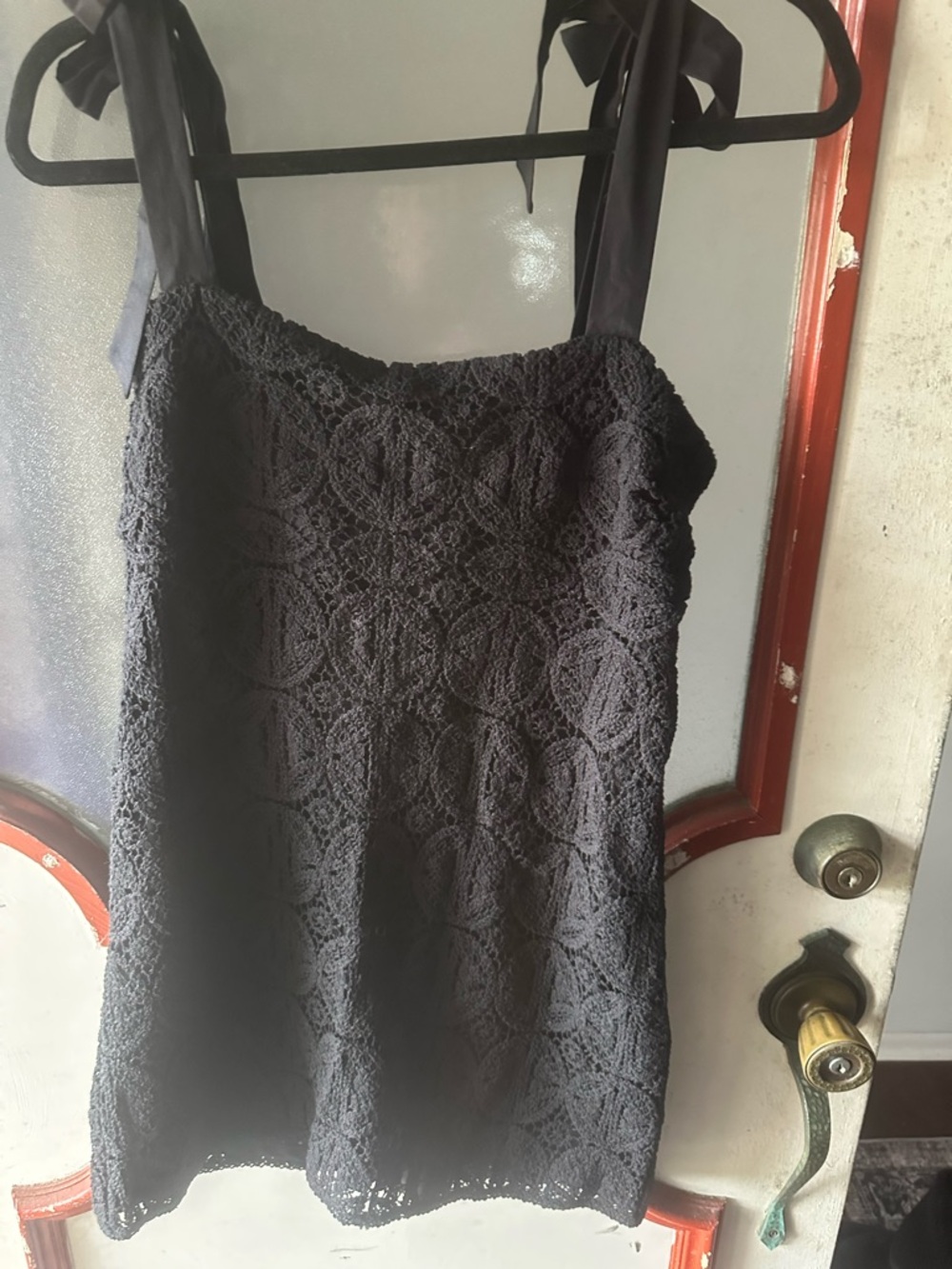 Express Black Crochet Mini Dress with Tie Straps